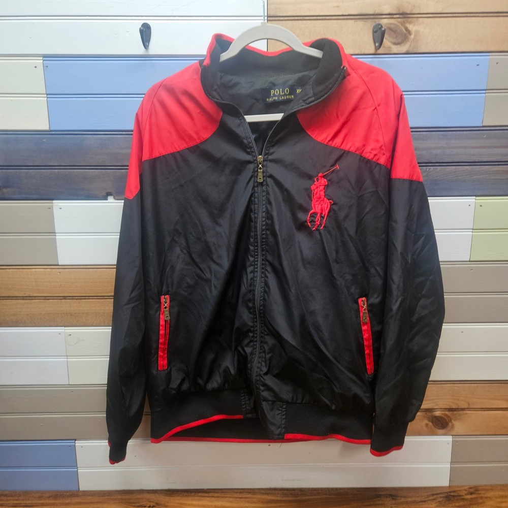 Polo Ralph Lauren Mens XXL Black Red Big Pony Full Zip Windbreaker Jacket